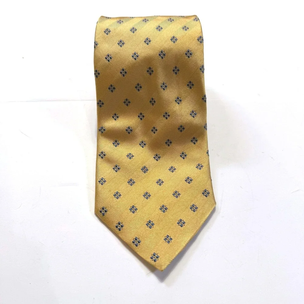 Sartori Made in Italy Gold Silk Herringbone Geometric Floral Mens Tie